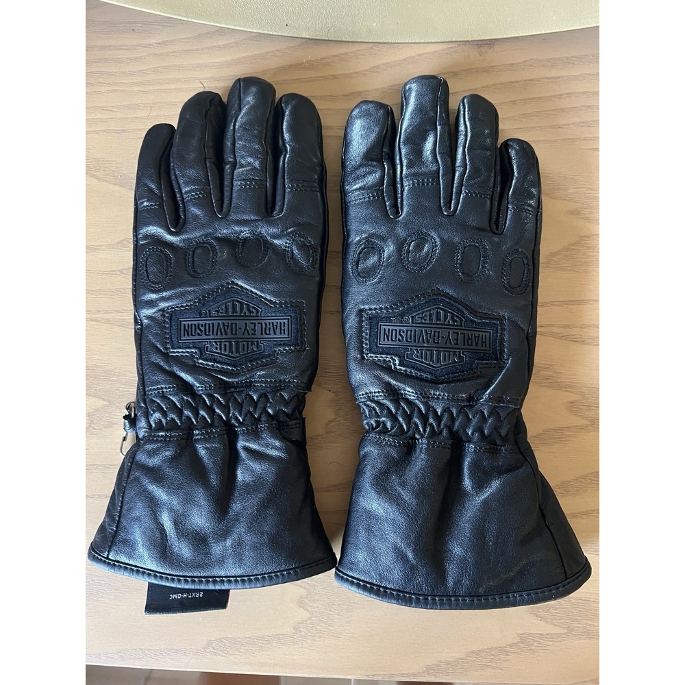Harley Davidson Women's Black Leather Gauntlet Motorcycle Riding Gloves Small